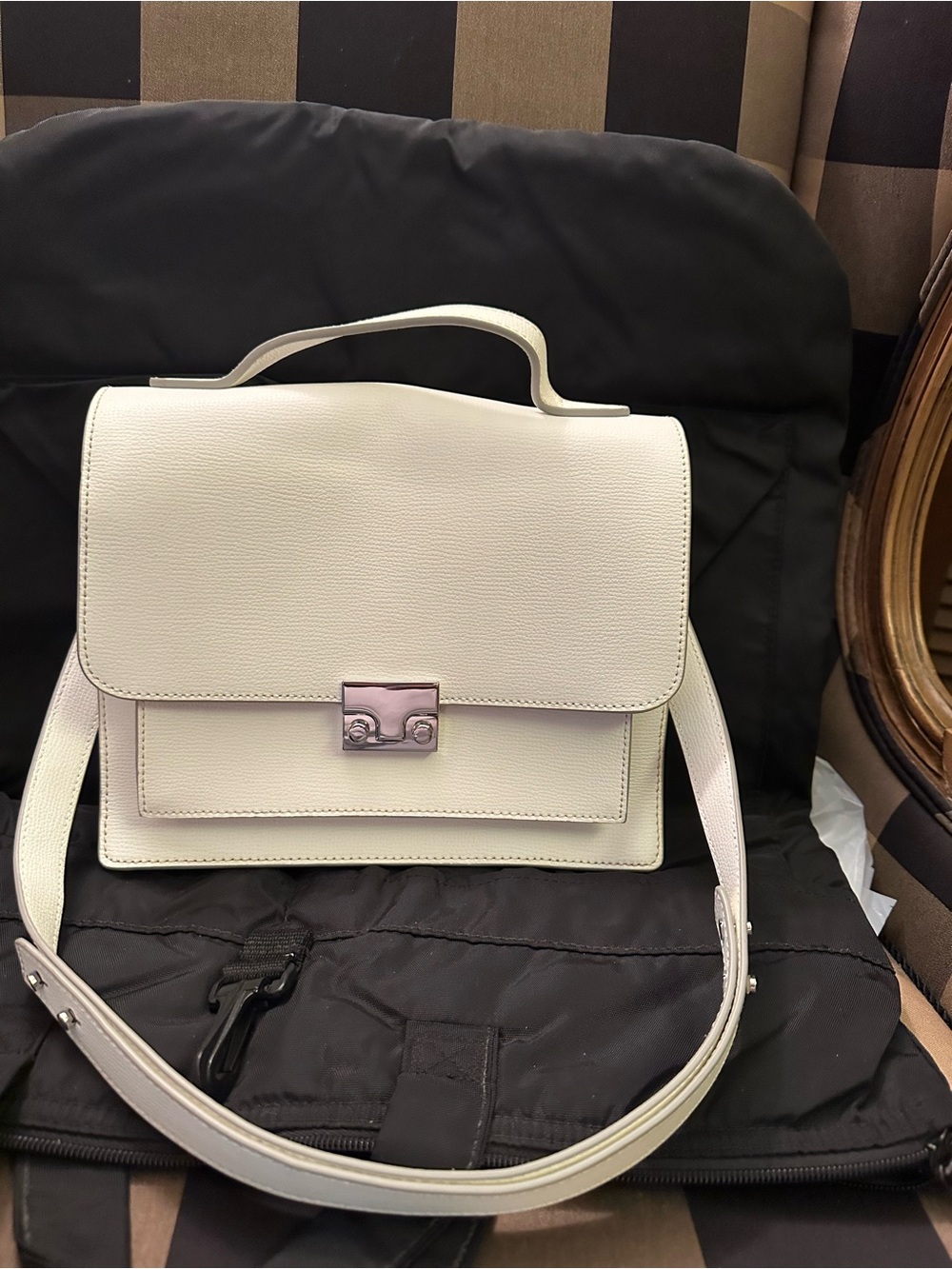 Elegant White Leather Top-Handle Crossbody Bag-Loeffler Randall